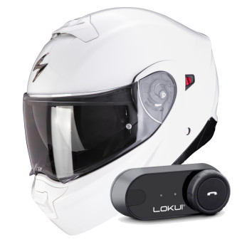 Modulare Crossover Scorpion Exo 930 Evo Solid White + Kit Bluetooth Lokui K30