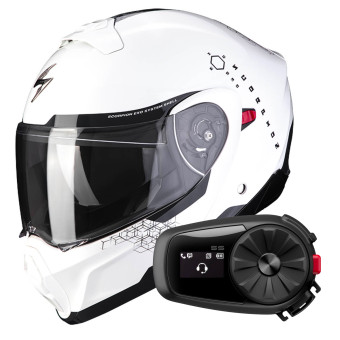 Modulare Crossover Scorpion Exo 930 Shot Pearl White Black + Kit Bluetooth 5S