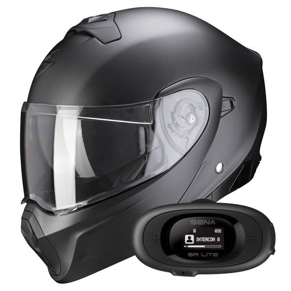 Modulare Crossover Scorpion Exo 930 Solid Matt Pearl Black + Kit bluetooth 5R Lite