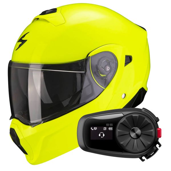 Modulare Crossover Scorpion Exo 930 Solid Neon Yellow + Kit Bluetooth 5S