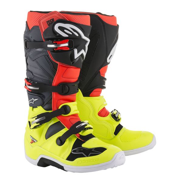 Stivali Cross Alpinestars TECH 7 Yellow Fluo Red Gray Black