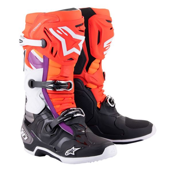 Stivali Cross Alpinestars Tech 10 Nero Rosso Fluo Arancione Fluo Bianco Stivali Cross Alpinestars Tech 10 Nero Rosso Fluo Arancione Fluo Bianco