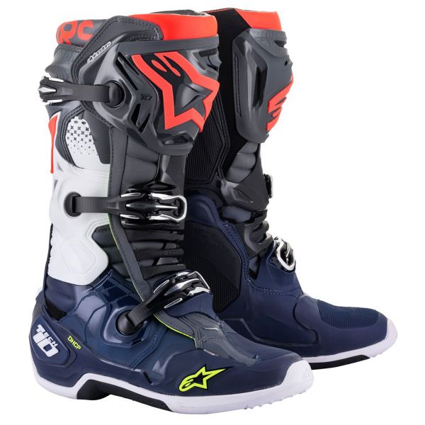Stivali Cross Alpinestars TECH 10 Dark Gray Dark Blue Red Fluo