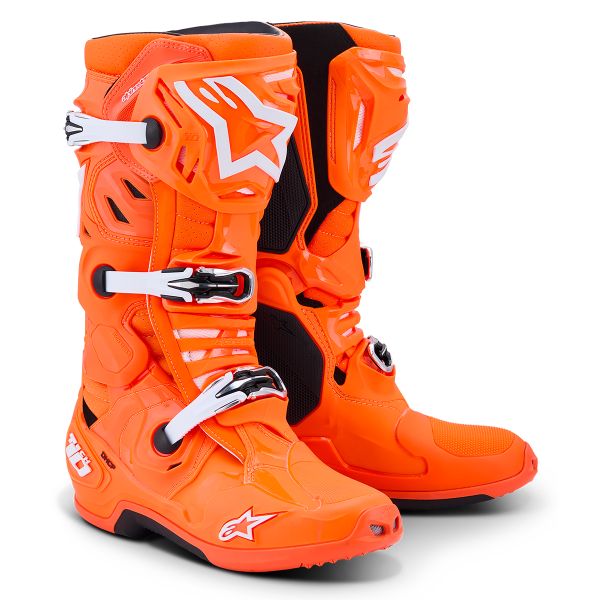 Stivali Cross Alpinestars Tech 10 Supervented Orange Fluo Black White