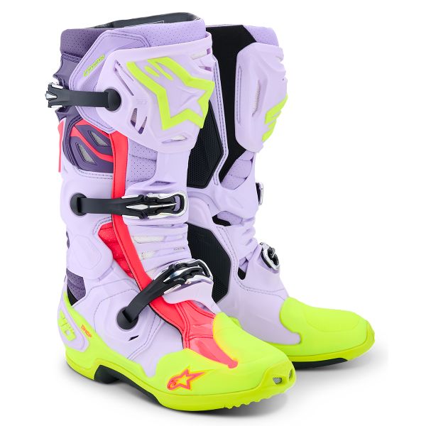 Stivali Cross Alpinestars Tech 10 Supervented Purple Yellow Fluo Diva Pink