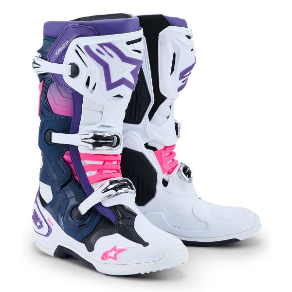 Stivali Cross Alpinestars Tech 10 White Violet Navy Blue Pink Fluo
