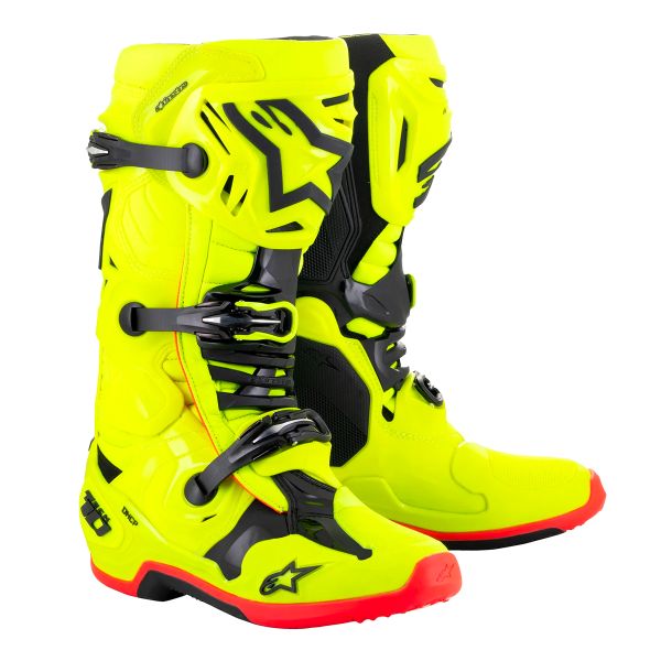 Stivali Cross Alpinestars Tech 10 Giallo Fluo Nero Rosso Fluo Stivali Cross Alpinestars Tech 10 Giallo Fluo Nero Rosso Fluo