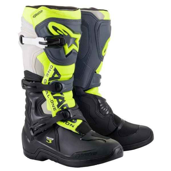 Stivali Cross Alpinestars Tech 3 Black Cool Grey Yellow Fluo