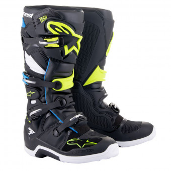 Stivali Cross Alpinestars Tech 7 Black Enamel Blue Yellow Fluo