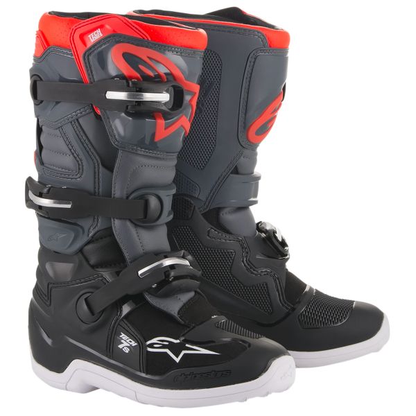 Stivali Cross Alpinestars TECH 7 S Nero Grigio Scuro Rosso Fluo Stivali Cross Alpinestars TECH 7 S Nero Grigio Scuro Rosso Fluo