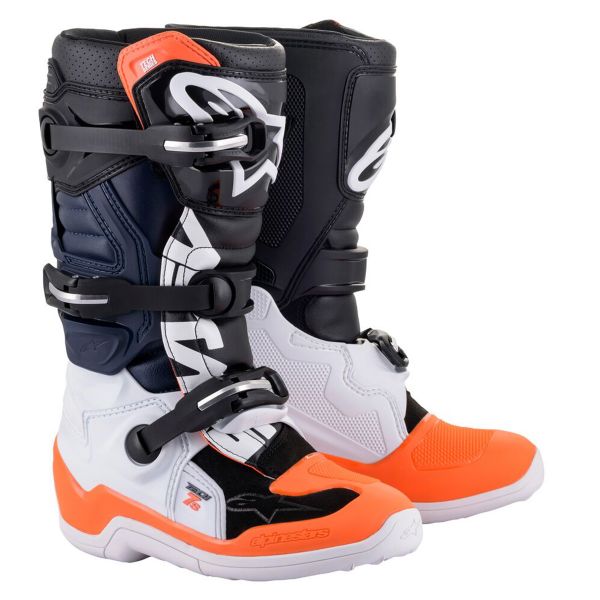 Stivali Cross Alpinestars TECH 7 S Black White Orange Fluo Enfant Al Miglior Prezzo iCasque