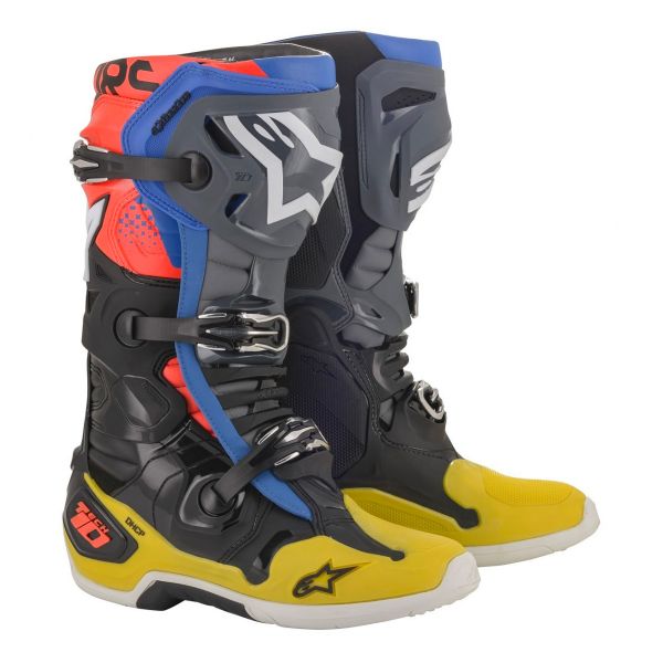 Stivali Cross Alpinestars Tech 10 Black Yellow Blue Red Fluo
