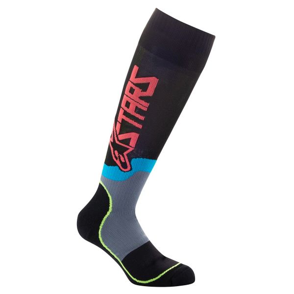 Calzini Cross Alpinestars Mx Plus-2 Socks Black Yellow Fluo Coral Bambino