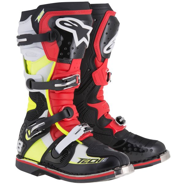 Stivali Cross Alpinestars Tech 8 RS Black Red Yellow Fluo