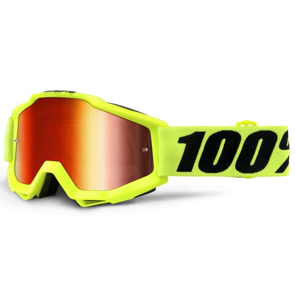 Maschera Cross 100% Accuri Fluo Yellow Mirror Red Lens Bambino