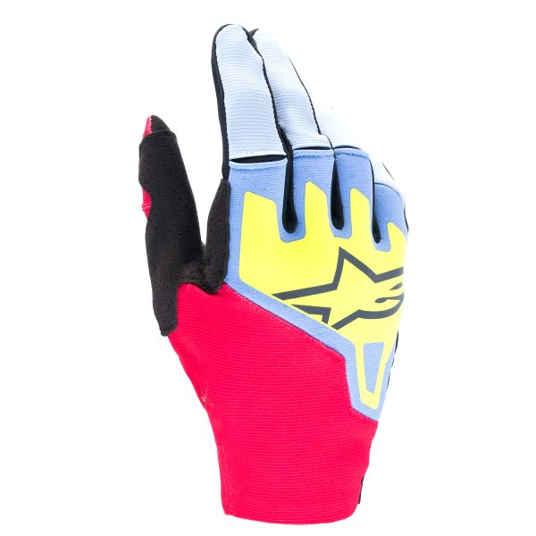 Guanti Cross Alpinestars Techstar Glove Light Blue Red Berry Black