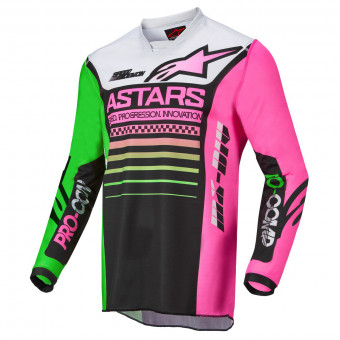 Maglia Cross Alpinestars Racer Compass Black Green Neon Pink Fluo