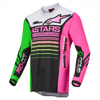 Maglia Cross Alpinestars Racer Compass Black Green Neon Pink Fluo Kids