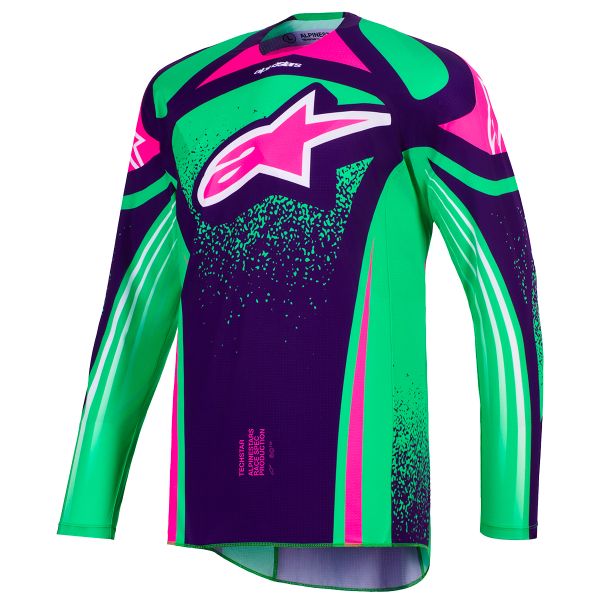 Maglia Cross Alpinestars Techstar Nomur Jersey Deep Purple Green Pink Fluo