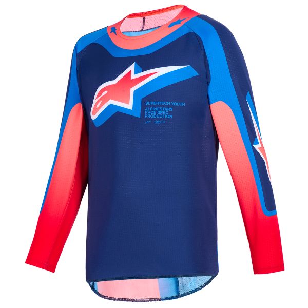Maglia Cross Alpinestars Youth Supertech Vista Jersey Dark Navy Hot Coral Cobalt