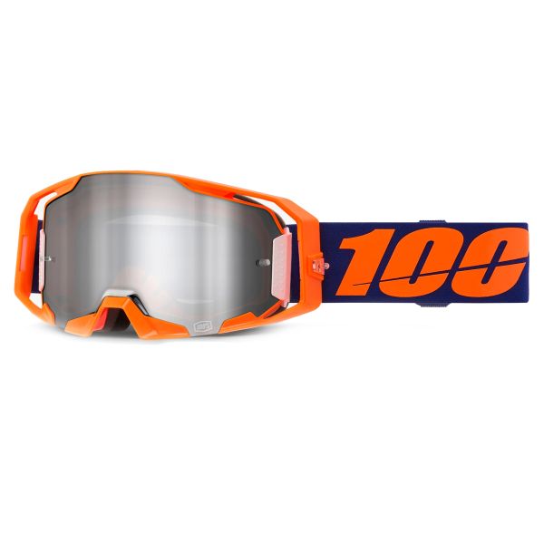Maschera Cross 100% Armatic Arancione Fluo - Visiera Argento Specchio
