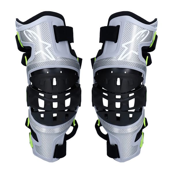 Ginocchiere Cross Alpinestars Bionic-7 Knee Brace Set Silver Yellow Fluo