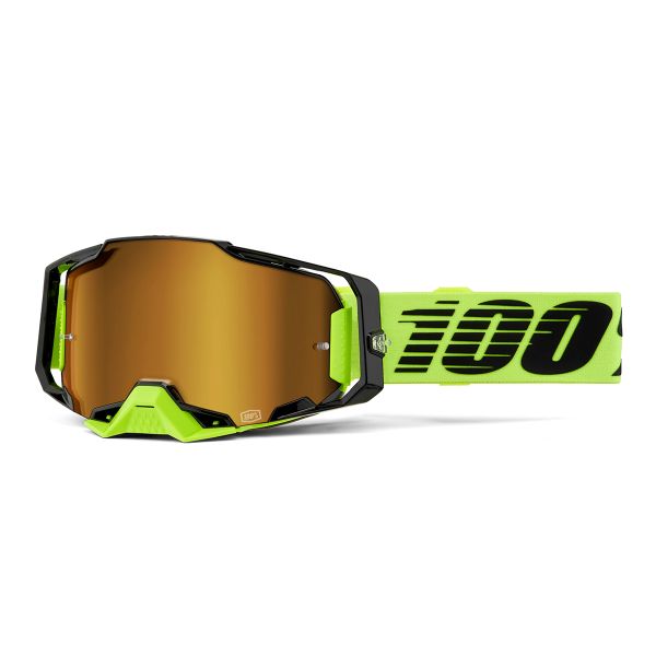 Maschera Cross 100% Armega Neon Yellow - Iridium Gold Maschera Cross 100% Armega Neon Yellow - Iridium Gold