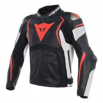 Giacche moto Dainese Mugello Leather Black White Fluo Red