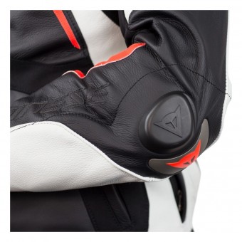 Dainese Mugello Leather Black White Fluo Red