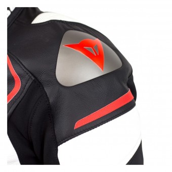 Dainese Mugello Leather Black White Fluo Red