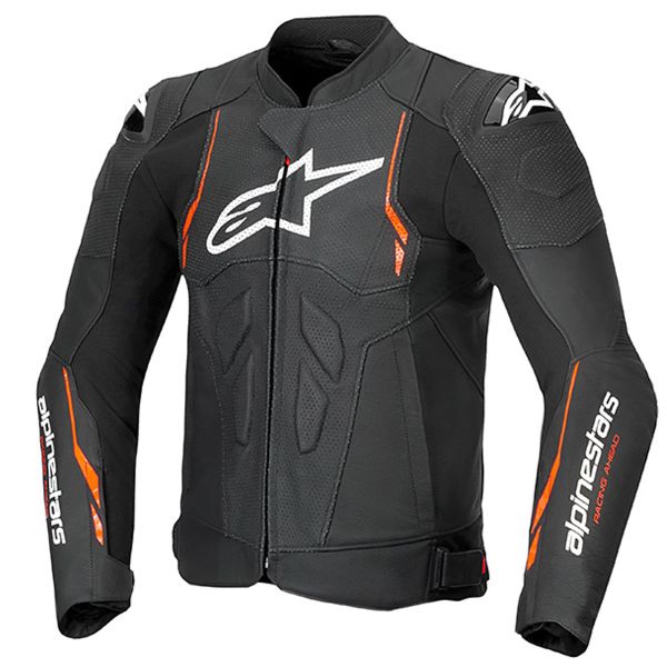 Giacche moto Alpinestars Dusk Airflow Pelle Nero Rosso Fluo