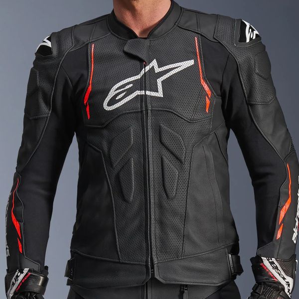 Alpinestars Dusk Airflow Pelle Nero Rosso Fluo
