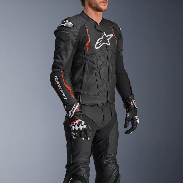 Alpinestars Dusk Airflow Pelle Nero Rosso Fluo