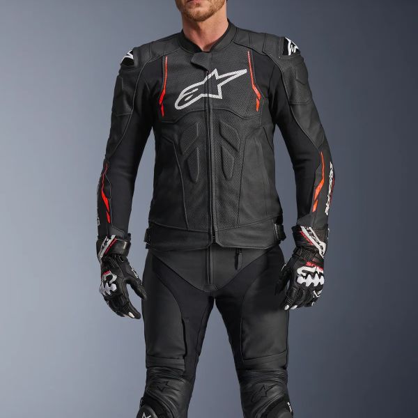 Alpinestars Dusk Airflow Pelle Nero Rosso Fluo