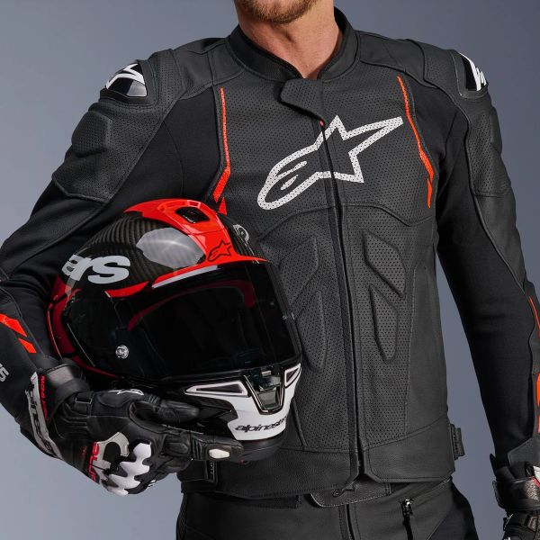 Alpinestars Dusk Airflow Pelle Nero Rosso Fluo