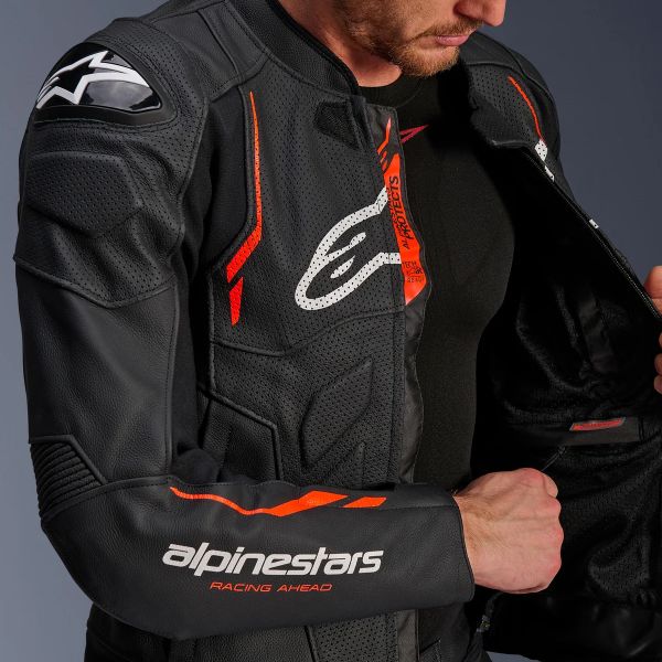 Alpinestars Dusk Airflow Pelle Nero Rosso Fluo