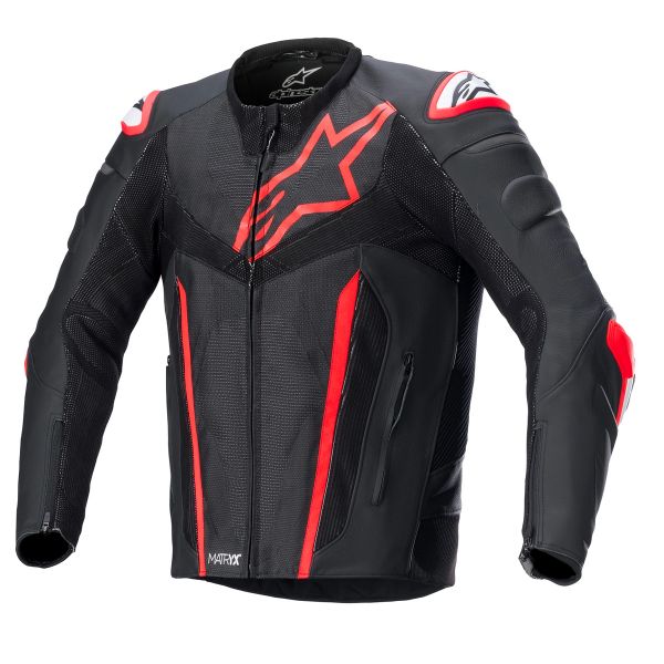 Giacche moto Alpinestars Pelle Fusion Nero Rosso Fluo Giacche moto Alpinestars Pelle Fusion Nero Rosso Fluo