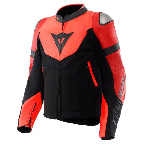 Giacche moto Dainese Iperattiva Leather-Tex Red Fluo Black