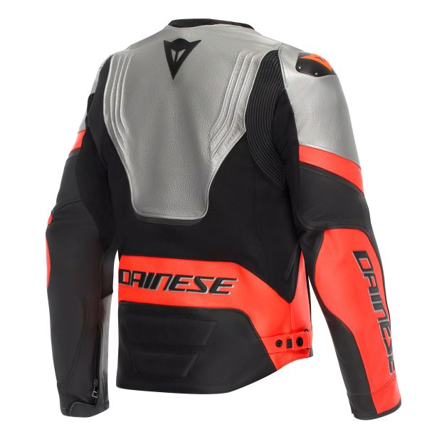 Dainese Corsa 5 Pelle Argento Nero Rosso Fluo