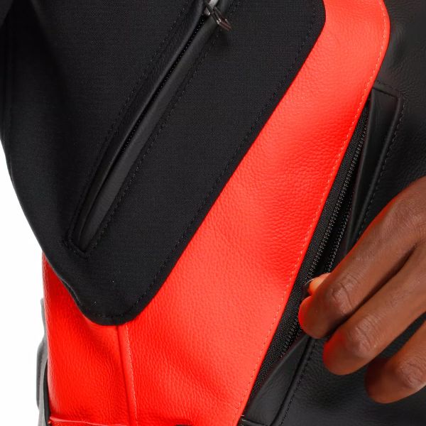 Dainese Corsa 5 Pelle Argento Nero Rosso Fluo