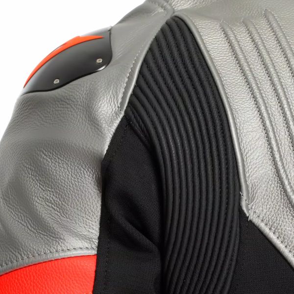 Dainese Corsa 5 Pelle Argento Nero Rosso Fluo