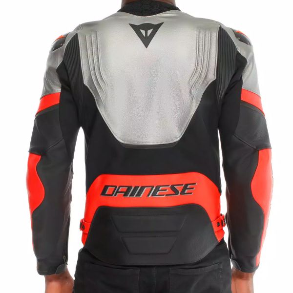 Dainese Corsa 5 Pelle Argento Nero Rosso Fluo