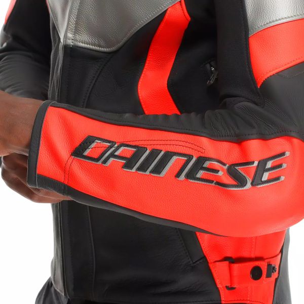 Dainese Corsa 5 Pelle Argento Nero Rosso Fluo