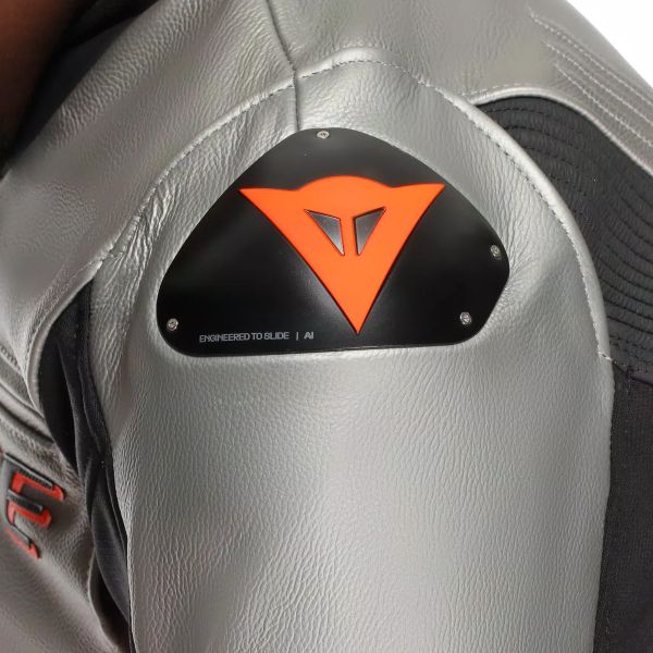 Dainese Corsa 5 Pelle Argento Nero Rosso Fluo