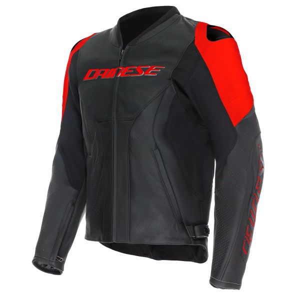 Giacche moto Dainese Racing 5 Perf Leather Black Red Fluo