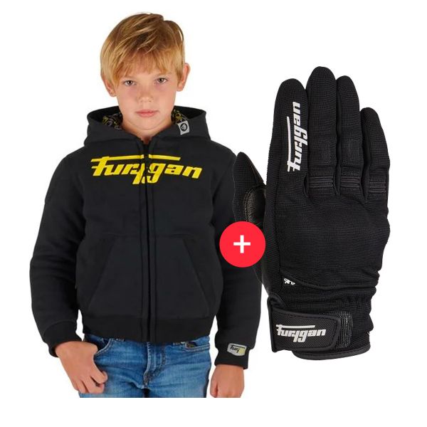Giacche moto Furygan Luxio Kid Black Fluo Yellow + Jet Kid D3O Black White