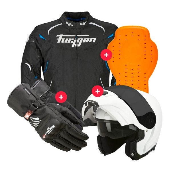 Giacche moto Furygan Narval Black White Blue + EXO 3000 Air White + Keen + Back Protector D3O