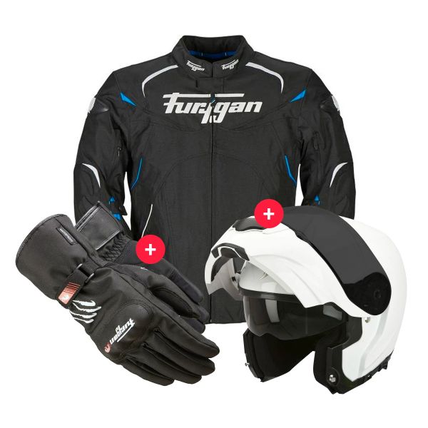 Giacche moto Furygan Narval Black White Blue + EXO 3000 Air White + Keen Black White