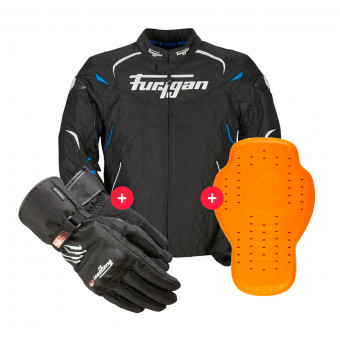 Giacche moto Furygan Narval Black White Blue + Keen Black White + Back Protector D3O Viper Le