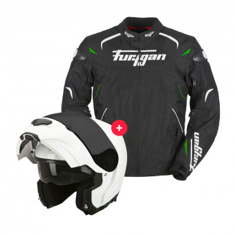 Giacche moto Furygan Narval Black White Green + EXO 3000 Air White